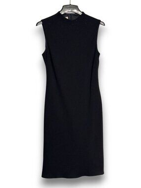 Evan Picone Women Black Beaded Mock Neck Sleeveless Sheath Dress Size 12
